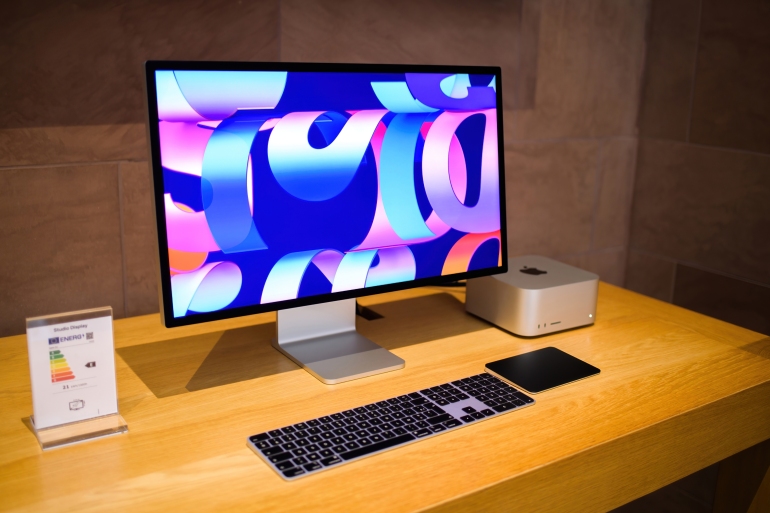 Paris, France - Oct 28, 2022: new Apple Computers Mac Studio M1 Ultra, with USB-C, 10gbe ethernet and braided cables; Shutterstock ID 2225865231; purchase_order: aljazeera ; job: ; client: ; other: