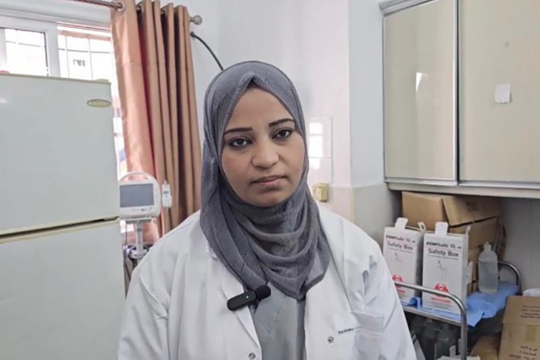 الحكيمة دلال أبو عمشة لم تبرح مستشفى كمال عدوان منذ اليوم الأول للحرب هي وأبناؤها الخمسة لتقوم بدورها الإنساني._ضيفة تقرير_