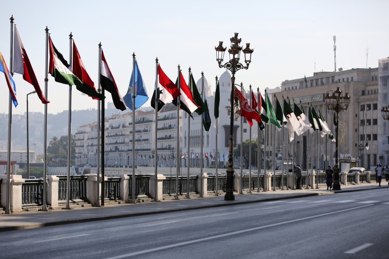 Flags of Arab countries, in Algiers, Algeria, on October 28, 2022 where the 31st ordinary session of Heads of State of Arab States will be held. The League of Arab States Summit is scheduled to be held in Algiers on November 1-2, 2022