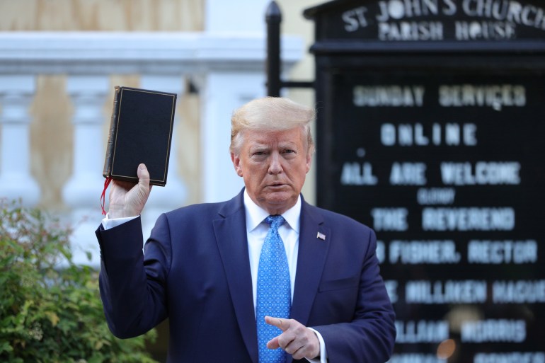 U.S. President Trump holds photo opportunity in front of St John's Church in Washington