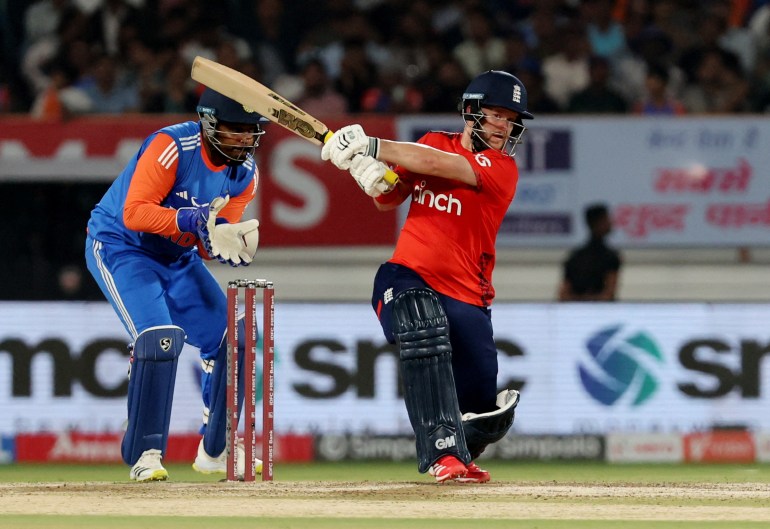 الكريكيت - ثالث T20 International - India v England - Saurashtra Cricket Association Stadium ، Rajkot ، India - 28 يناير 2025 Ben Duckett في إنجلترا في العمل رويترز/أميت ديف