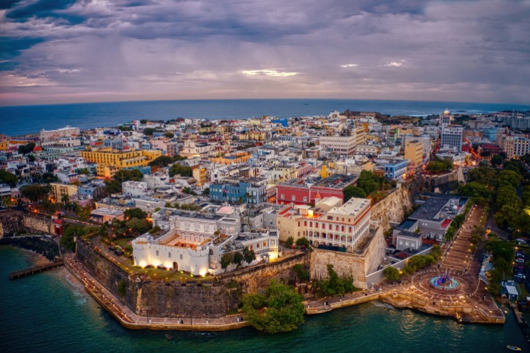 Aerial View of old San Juan, Puerto Rico at SunriseSunset