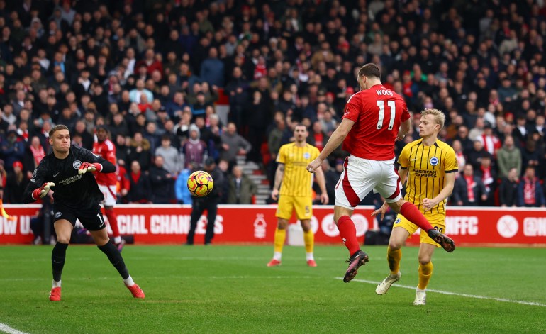 كرة القدم لكرة القدم - الدوري الإنجليزي الممتاز - Nottingham Forest V Brighton & Hove Albion - The City Ground ، Nottingham ، Britain - 1 February ، 2025 Chris Wood's Nottingham Forest ، يسجل صورهم في تحقيق الهدف الثالث عبر رويترز/أندرو بويرز التحريري فقط. لا يوجد استخدام مع الصوت غير المصرح به أو الفيديو أو البيانات أو قوائم التثبيت أو شعارات النادي/الدوري أو الخدمات 