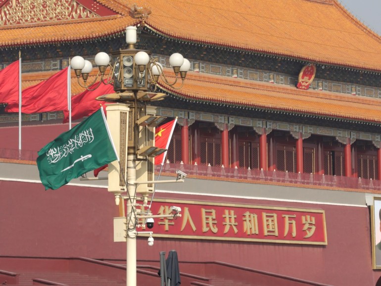 Flags of Saudi Arabia and China are hanged in front of Tiananmen Gate before Saudi Crown Prince Mohammed bin Salman's visit in Beijing, China February 21, 2019. REUTERS/Jason Lee