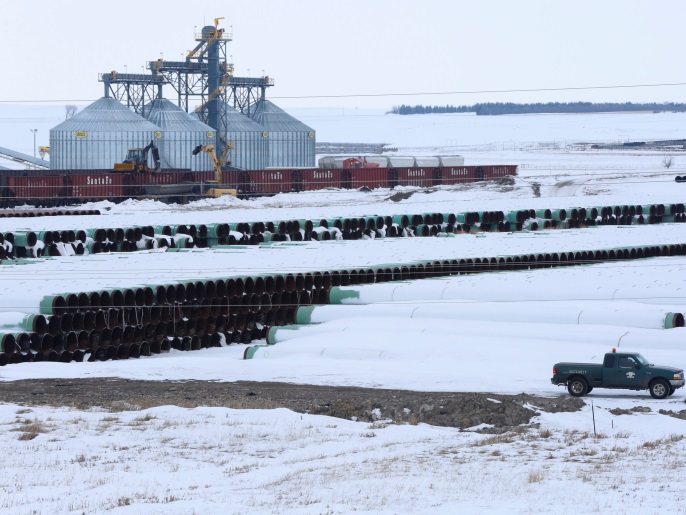 A depot used to store pipes for Transcanada Corp's planned Keystone XL oil pipeline is seen in Gascoyne, North Dakota, January 25, 2017. REUTERS/Terray Sylvester