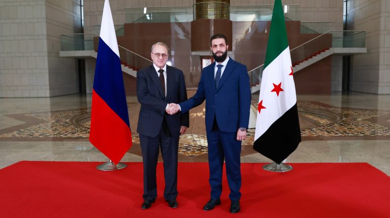 لقاء عقد في دمشق بين القائد العام للإدارة الجديدة في سوريا أحمد الشرع وميخائيل بوغدانوف نائب وزير الخارجية الروسي