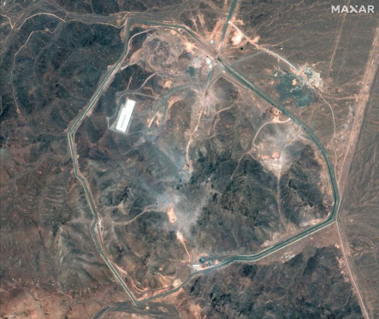This handout satellite image provided by Maxar Technologies and dated July 1, 2025, shows an overview of the Fordo (Fordow) Fuel Enrichment Plant complex, about 30 kilometres north of Qom in central Iran.