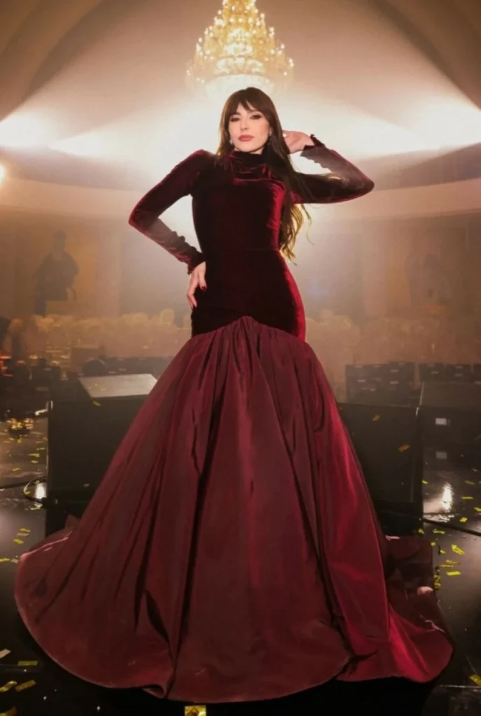 عبير نعمة تتألق بفستان برغندي فاخر – أخبار السعودية