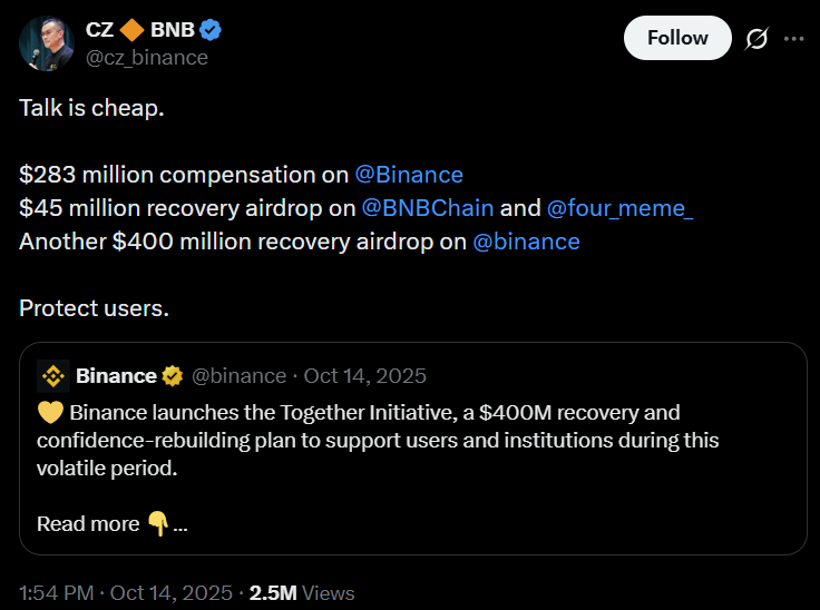 تشانجبينج تشاو، بورصة العملات المشفرة، بينانس