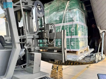 الطائرة السعودية الـ80 لإغاثة الشعب الفلسطيني في غزة تصل مطار العريش