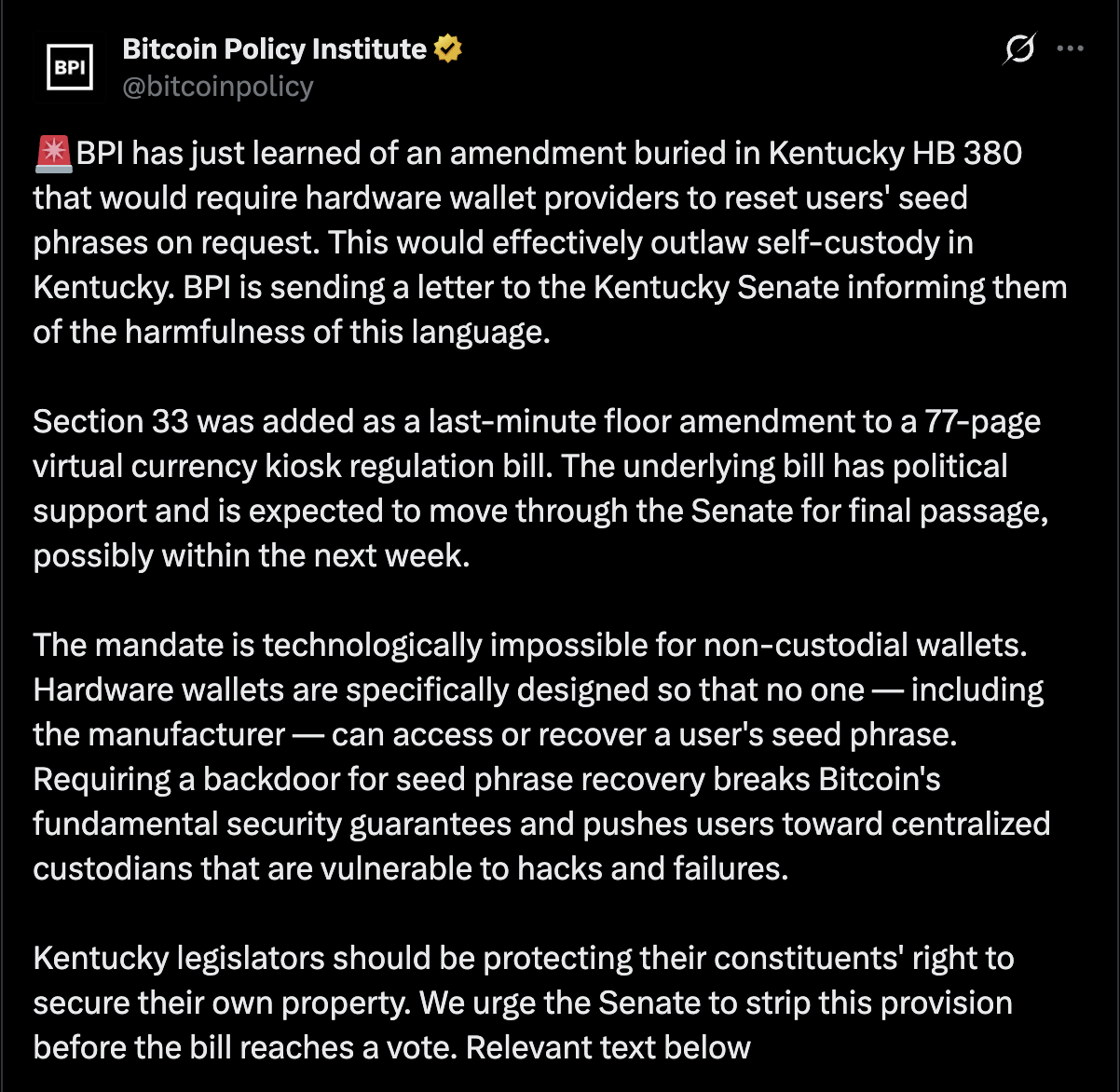 تنظيم البيتكوين، محفظة الأجهزة، الولايات المتحدة، الحفظ الذاتي
