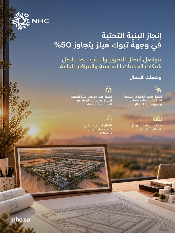 NHC تنجز أكثر من 50% من أعمال البنية التحتية في وجهة تبوك هيلز – أخبار السعودية